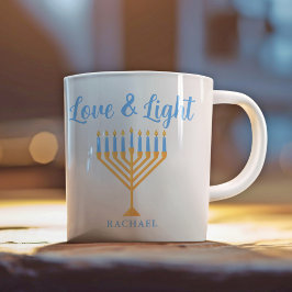 Caneca De Café Presente de Hanukkah Menorah personalizado leve e 