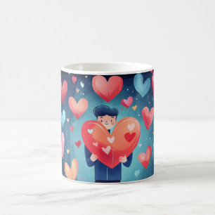 Caneca De Café Presente de Ilustração de Coração Romântico para o
