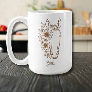 Caneca De Café Presente de Linha de Arte de Cavalo de Girassol Ch