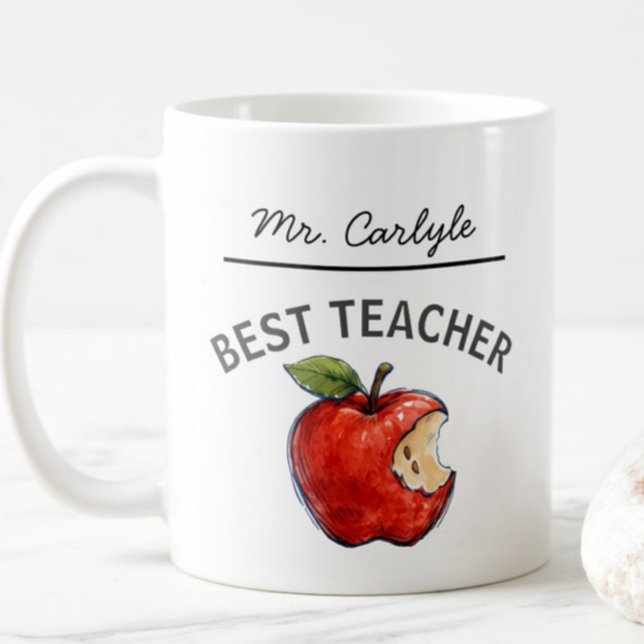 Caneca De Café Presente de Maçã Personalizado MELHOR PROFESSOR No (Criador carregado)