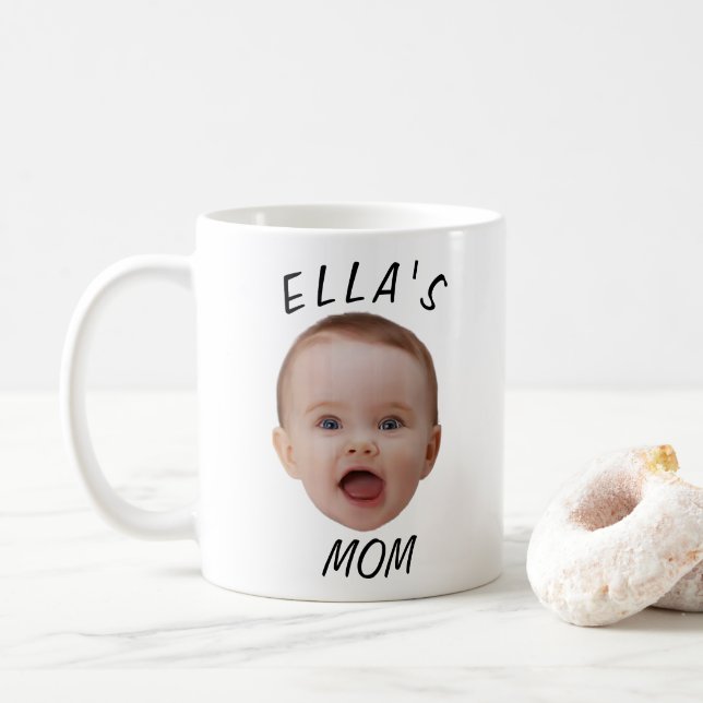 Caneca De Café Presente de Mãe com Foto de Rosto de Bebê Personal (Com Donut)
