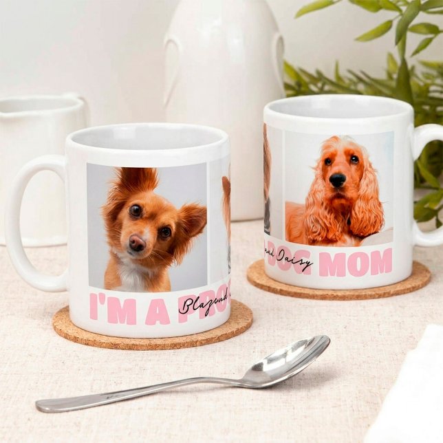 Caneca De Café Presente de Mãe Orgulhosa de Cachorro Colagem de F (Proud Dog Mom Photo Collage Mug)