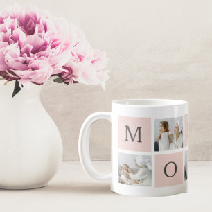 Caneca De Café Presente de Mamãe Rosa e Foto Collage Moderna
