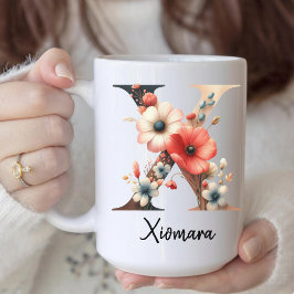 Caneca De Café Presente de Monograma Floral Personalizado para Fi