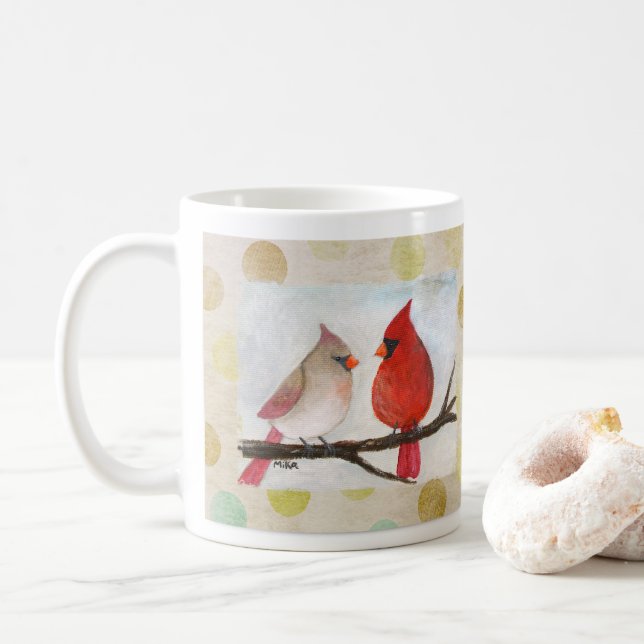 Caneca De Café Presente de Natal Arte de Pássaros de Inverno Casa (Com Donut)