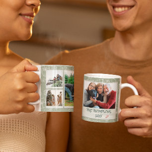 Caneca De Café Presente de Natal Branco Verde Doodles 6 Foto Famí