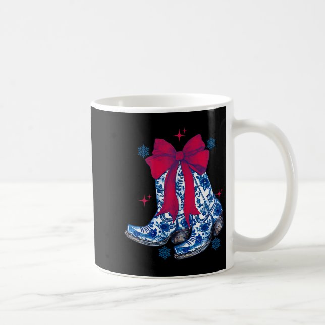 Caneca De Café Presente de Natal de Cowgirl, Botas com Laço Engra (Direita)