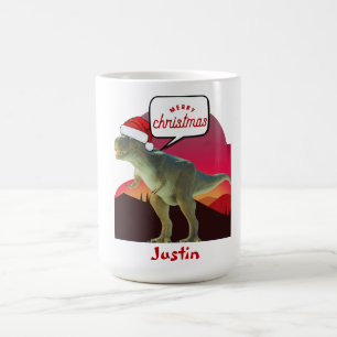 Caneca De Café presente de natal de dinossauro, nome personalizad