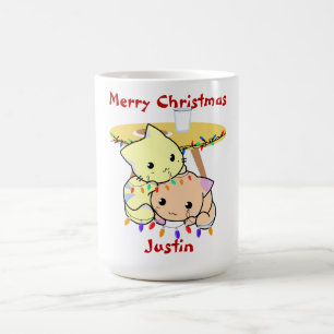 Caneca De Café Presente de natal de gato, nome personalizado