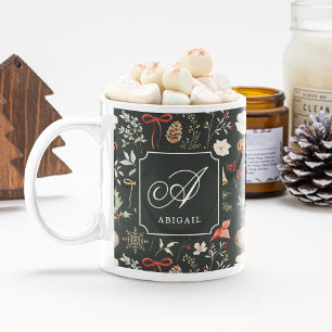 Caneca De Café Presente de Natal Festivo Botânico de Inverno