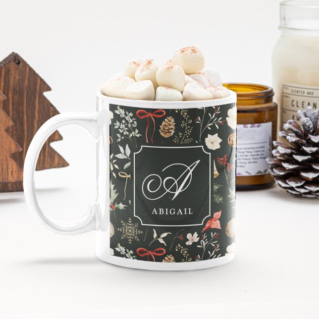 Caneca De Café Presente de Natal Festivo Botânico de Inverno (Criador carregado)
