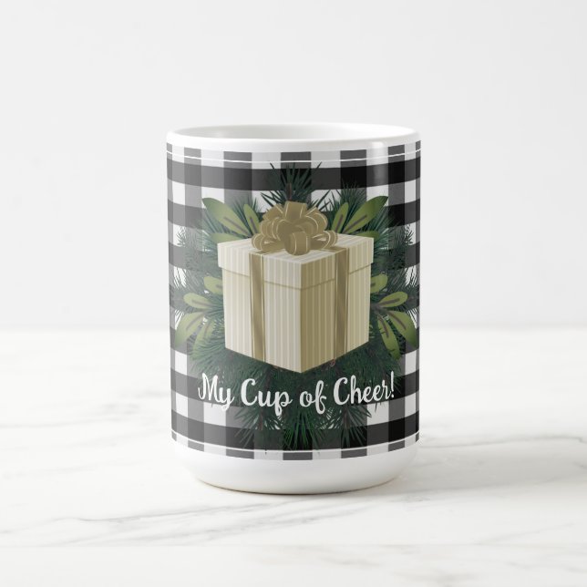 Caneca De Café Presente de Natal na Xadrez de Buffalo | DOURADO (Centro)