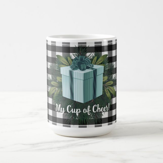 Caneca De Café Presente de Natal na Xadrez de Buffalo | Teal (Centro)