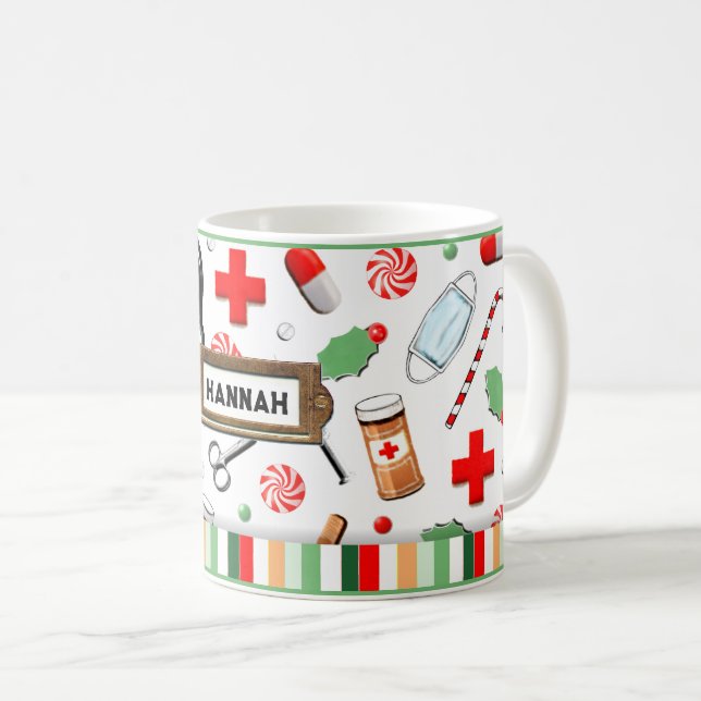 Caneca De Café Presente de Natal para Enfermeira (Frente Esquerda)