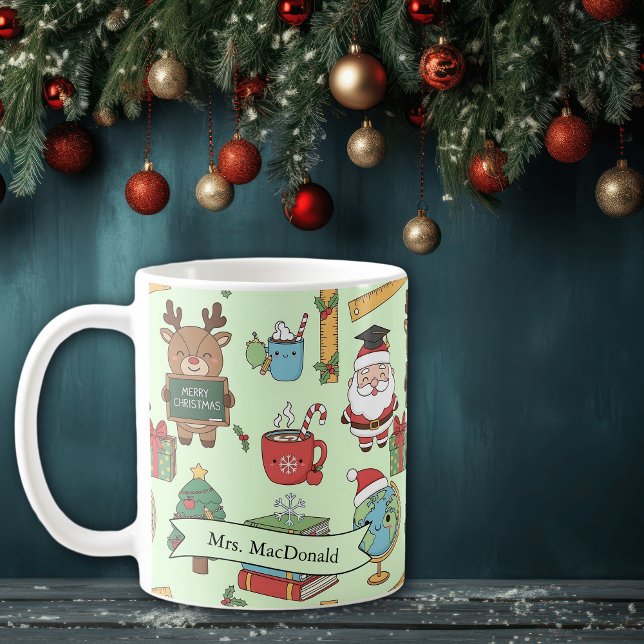 Caneca De Café Presente De Natal Para Professora Personalizada (Criador carregado)