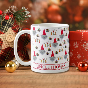 Caneca De Café Presente de Natal para Tio, Padrão de Gnome e Rena
