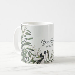 Caneca De Café Presente de Noiva Elegante Folhas Verdes Azeitona