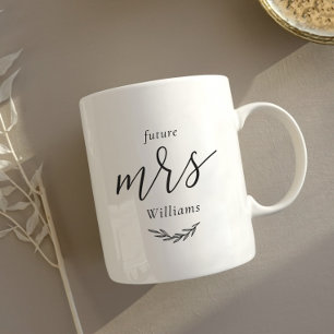 Caneca De Café Presente de Noivado Folhagem Moderna Futuro Mrs.