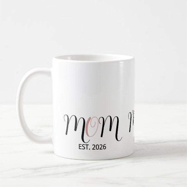 Caneca De Café Presente de Nova Mãe DMom Estabelecida com Letra P (Esquerda)