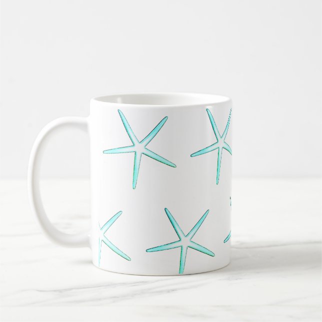 Caneca De Café Presente de Padrões de Starfish Azul Azul Náutico (Esquerda)