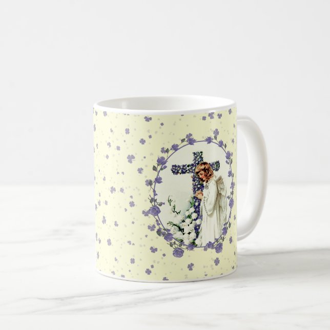Caneca De Café Presente de Páscoa de Anjo de Rezação Vintage (Frente Esquerda)
