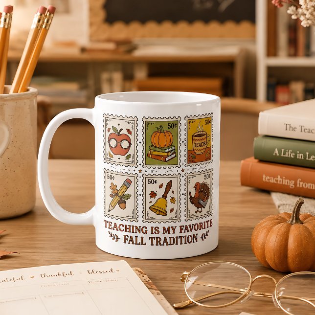 Caneca De Café Presente de Professor de Outono Estilo Retrô de Sa (Criador carregado)