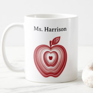 Caneca De Café Presente de Professor Nome Personalizado Maçã Verm