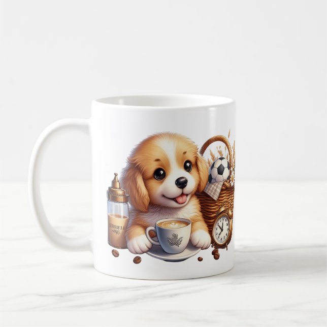Caneca De Café Presente de queda de cãozinho fofo com nome person (Esquerda)