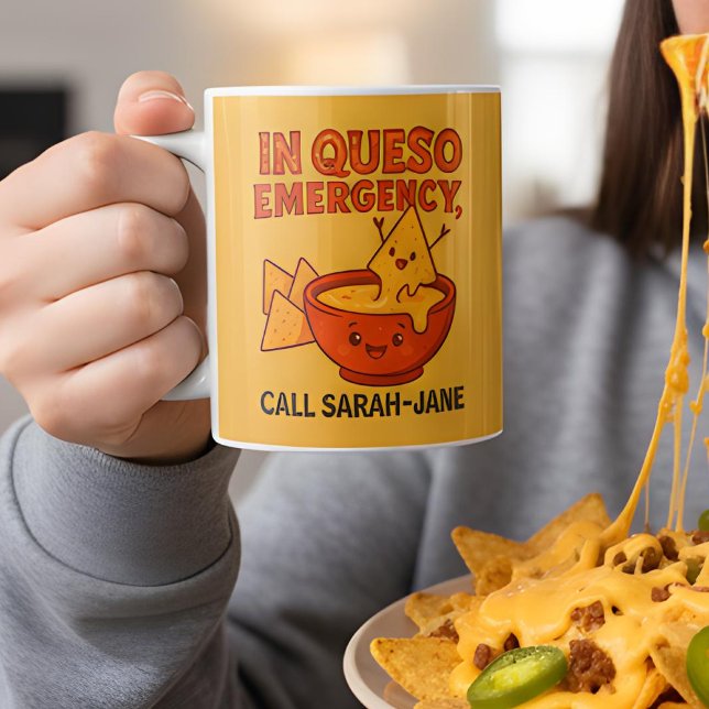 Caneca De Café Presente De Queijo Engraçado Em Emergência Queso (Criador carregado)
