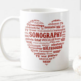 Caneca De Café Presente de Sonógrafo Coração Vermelho Especialida