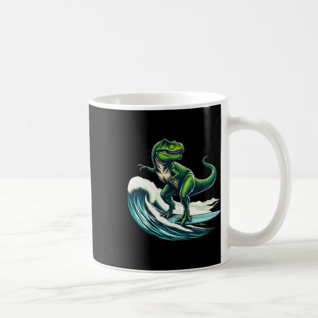 Caneca De Café Presente de T-rex Dinossauro Surfando Prancha de S (Direita)