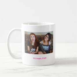Caneca De Café Presente de Texto de Foto Minimalista Rosa Simples