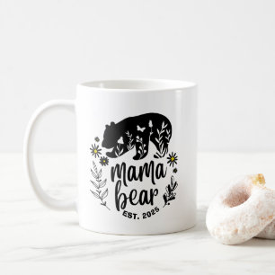Caneca De Café Presente de Tipografia Floral da Mamãe Urso Preto