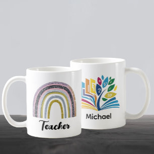 Caneca De Café Presente De Volta À Escola Arco-Íris Dourado