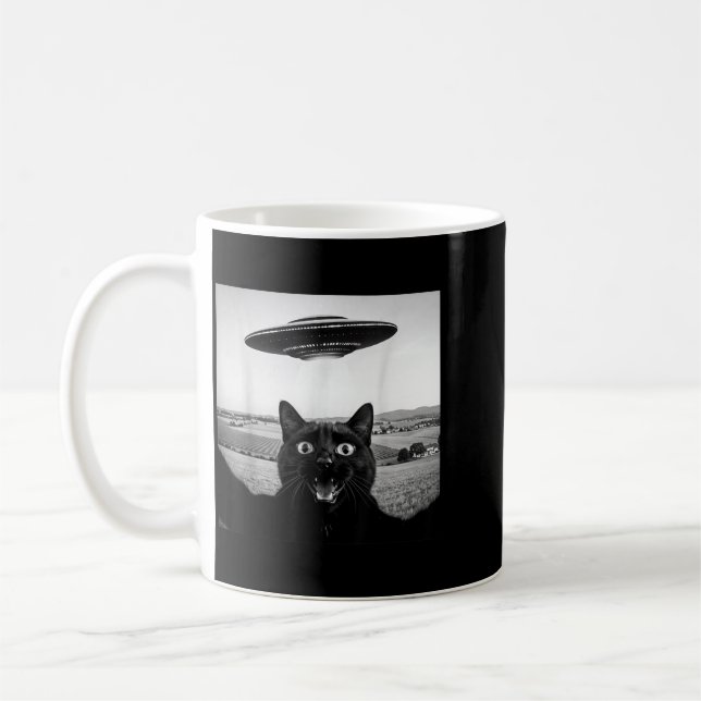 Caneca De Café Presente Divertido De Gato Preto Selfie Ufo Alien  (Esquerda)