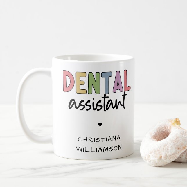 Caneca De Café Presente do Assistente Dental de Nome Personalizad (Com Donut)