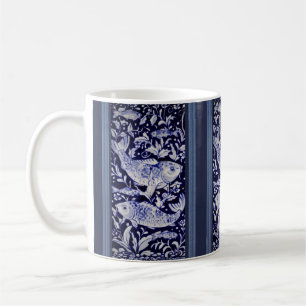 Caneca De Café Presente Elegante de Peixe Koi Azul e Branco