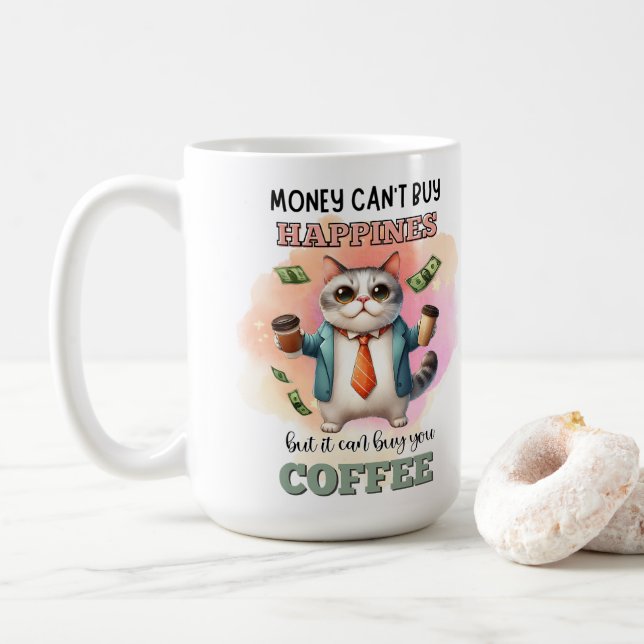 Caneca De Café Presente engraçado para amantes de gatos: Dinheiro (Com Donut)