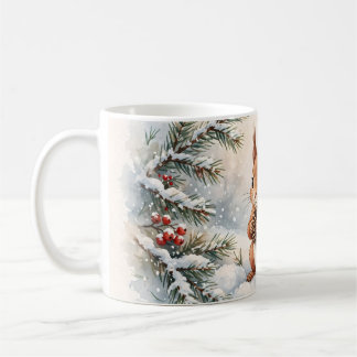 Caneca De Café Presente Esquilo de Inverno Aquarela Floco de Neve