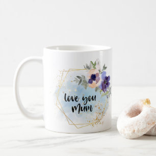 Caneca De Café Presente Floral Aquarela 'Amo Você Mamãe'