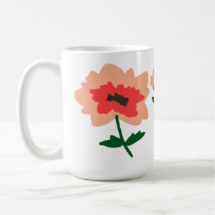 Caneca De Café Presente Floral Botânica Papoula Coral Pêssego