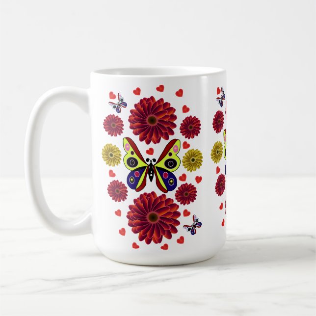 Caneca De Café Presente Floral Personalizado de Borboleta da Prim (Esquerda)