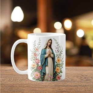 Caneca De Café Presente Floral Religioso para a Virgem Católica M