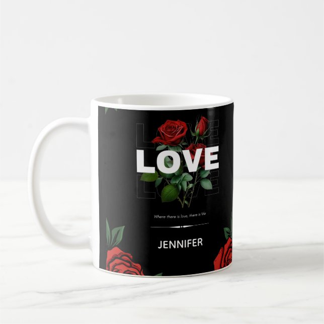 Caneca De Café Presente Floral Romântico Nome Personalizado para  (Esquerda)