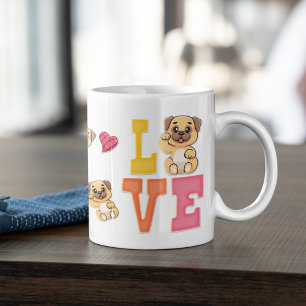 Caneca De Café Presente fofo para amantes da raça Pug no Dia dos