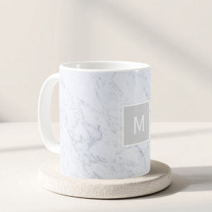 Caneca De Café Presente Inicial Personalizado de Mármore Cinza Mo