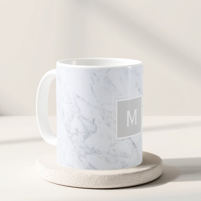 Caneca De Café Presente Inicial Personalizado de Mármore Cinza Mo (Criador carregado)