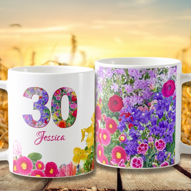Caneca De Café Presente Irmã aniversário de 30 anos - Número Flor (Criador carregado)
