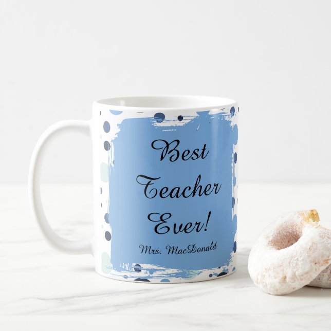 Caneca De Café Presente melhor professora já com bolinhas azuis (Com Donut)