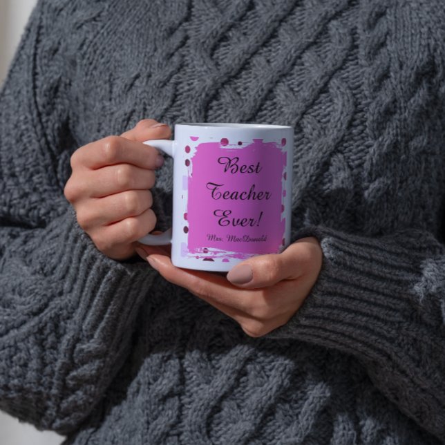 Caneca De Café Presente melhor professora já com bolinhas rosa (Criador carregado)